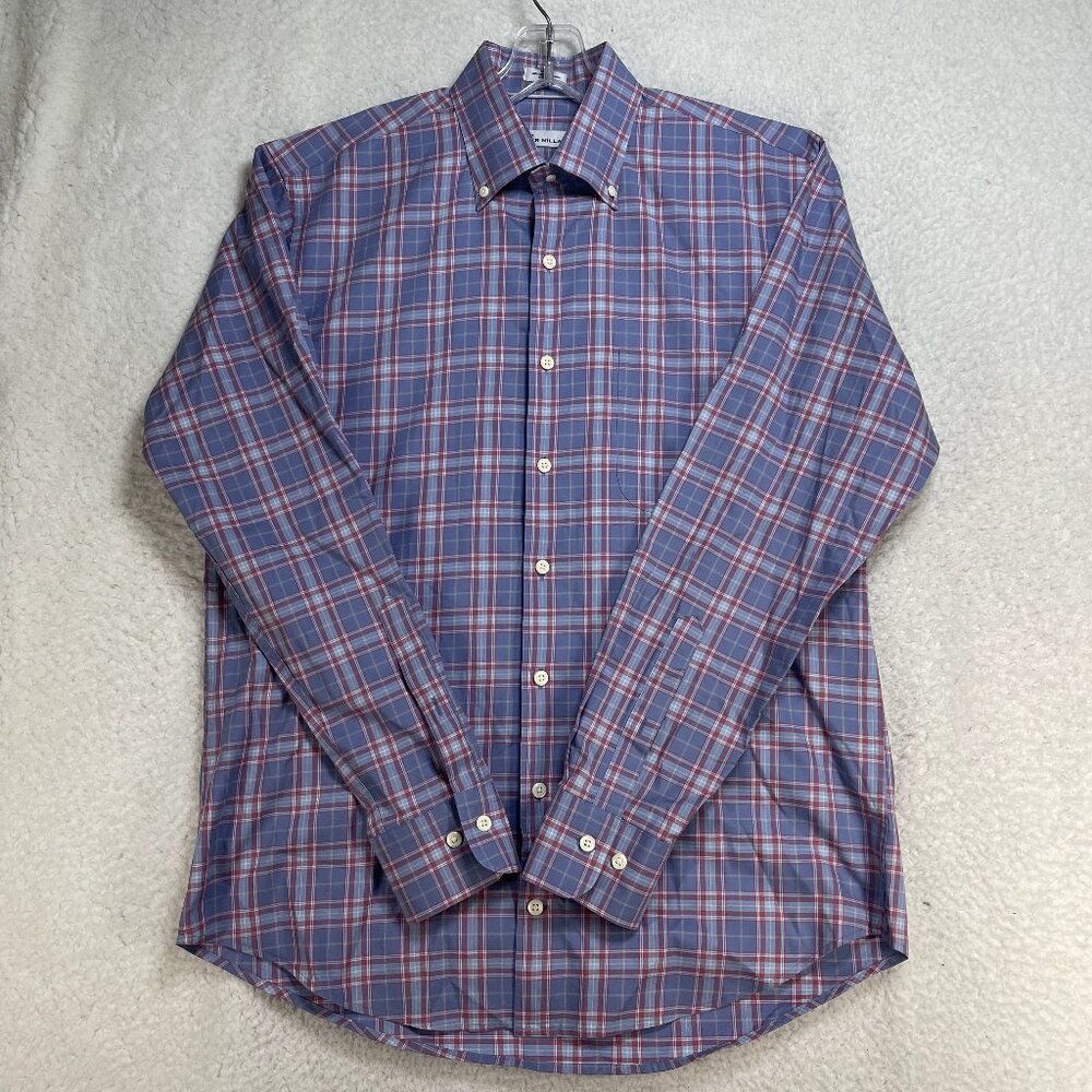 Peter Millar Shirt Mens Medium Button Up Long Sleeve Blue Red Yellow‎ Plaid